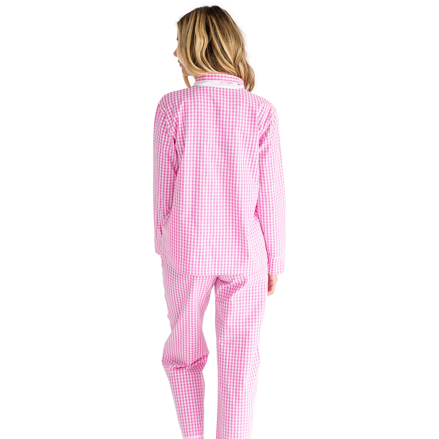 Women's Hepburn Gingham Pink Long PJ Set