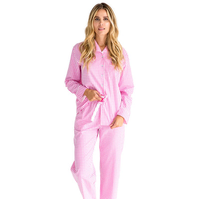 Women's Hepburn Gingham Pink Long PJ Set