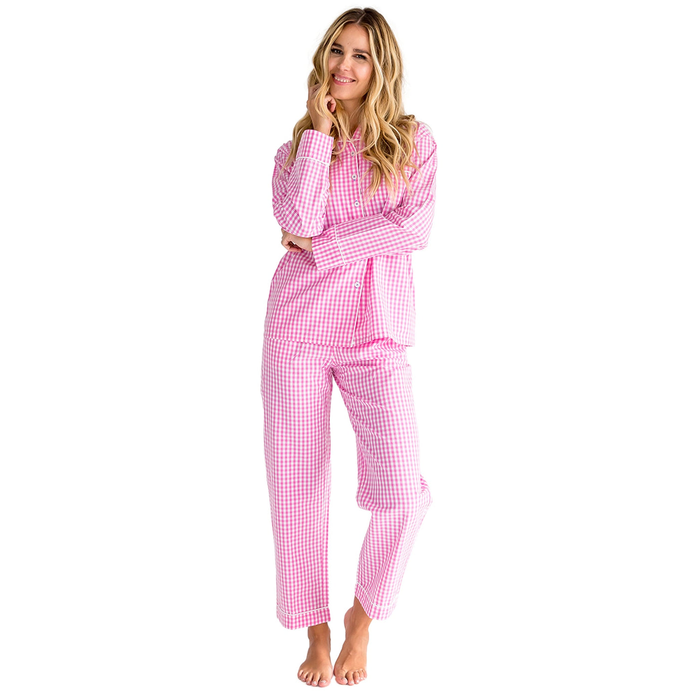 Women's Hepburn Gingham Pink Long PJ Set