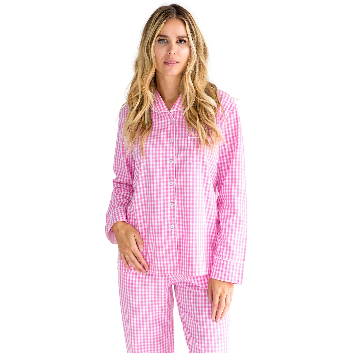 Women's Hepburn Gingham Pink Long PJ Set