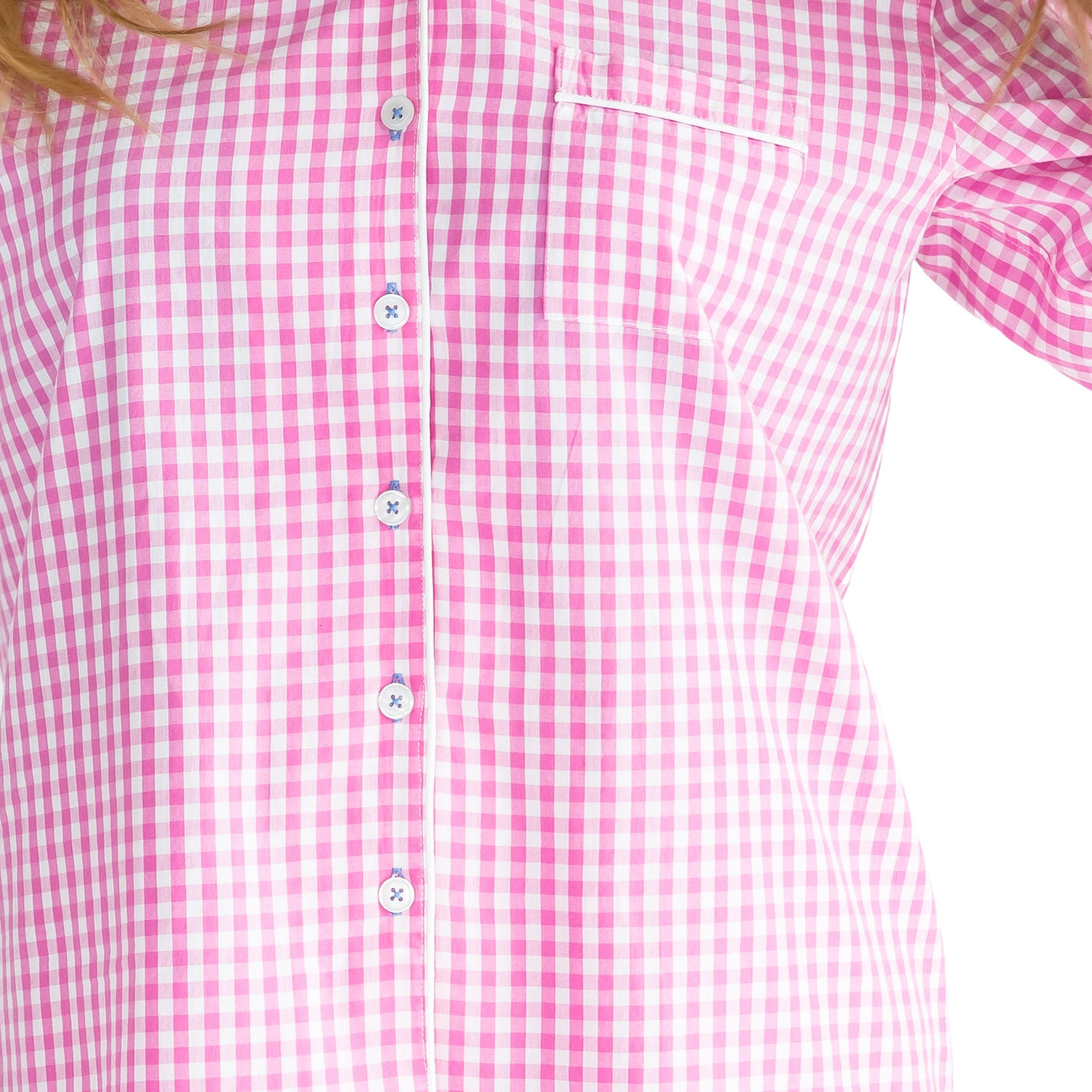 Women's Hepburn Gingham Pink Long PJ Set