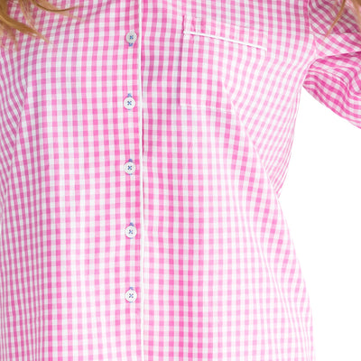 Women's Hepburn Gingham Pink Long PJ Set