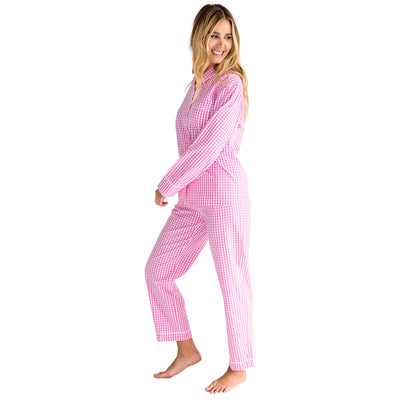 Women's Hepburn Gingham Pink Long PJ Set