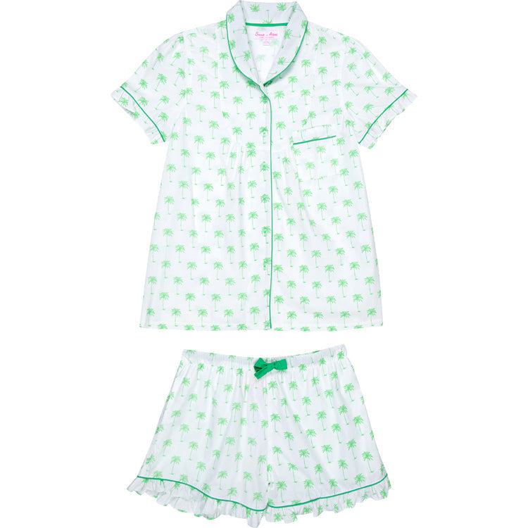 Women's Green Palm Tree Shirt + Boxer Short Set