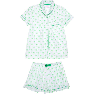 Women's Green Palm Tree Shirt + Boxer Short Set