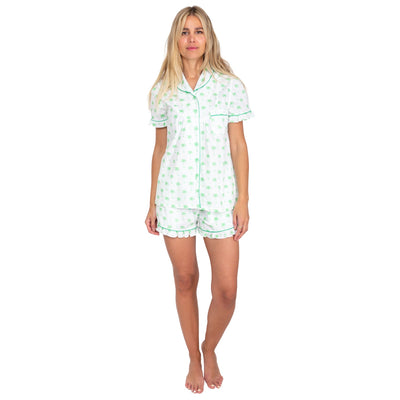 Women's Green Palm Tree Shirt + Boxer Short Set