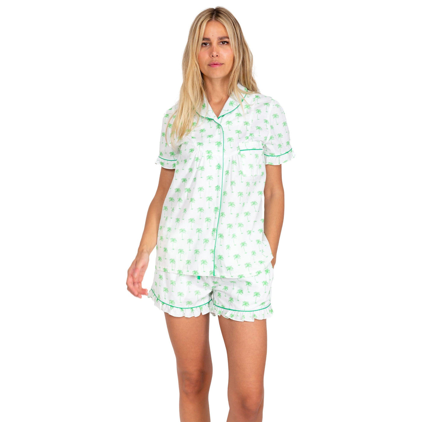 Women's Green Palm Tree Shirt + Boxer Short Set