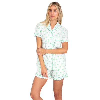 Women's Green Palm Tree Shirt + Boxer Short Set