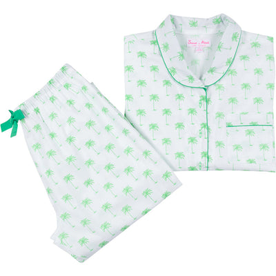 Women's Green Palm Tree Shirt + PJ Pant Set