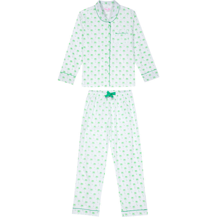 Women's Green Palm Tree Shirt + PJ Pant Set