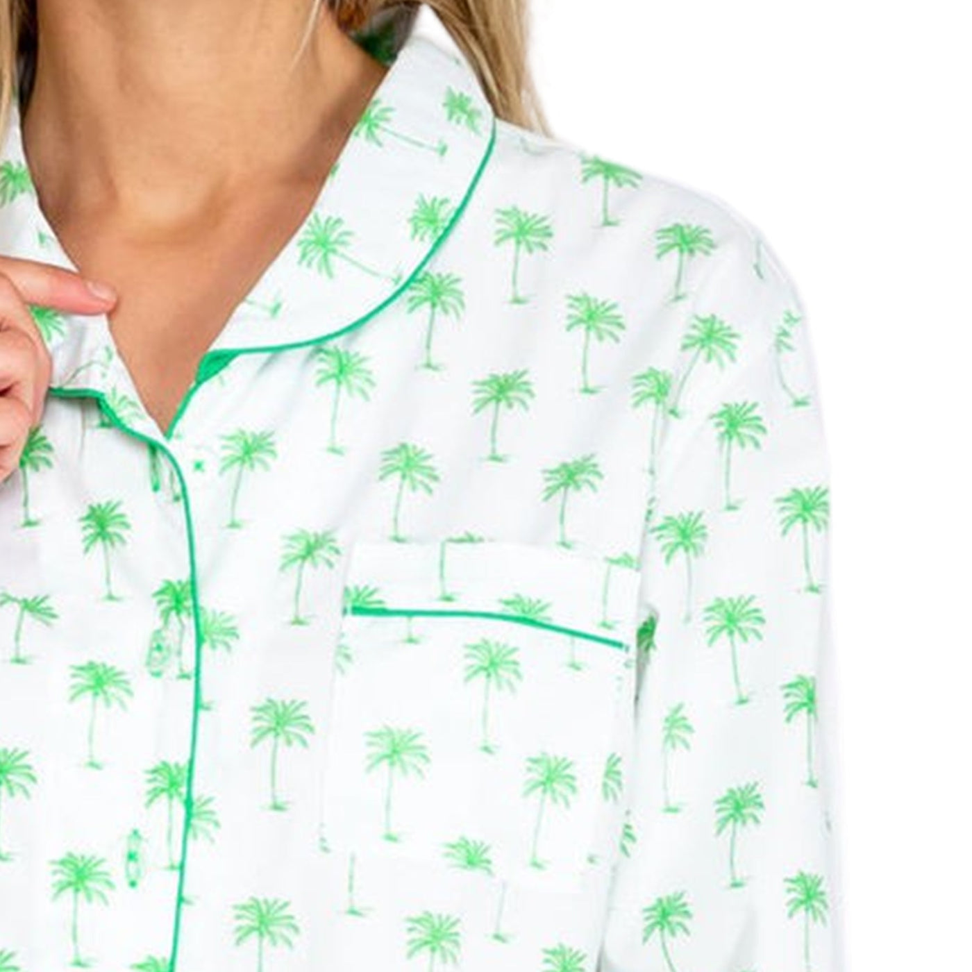 Women's Green Palm Tree Shirt + PJ Pant Set