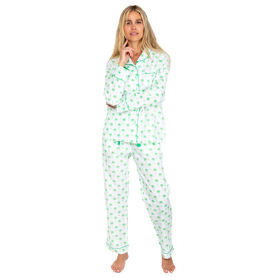 Women's Green Palm Tree Shirt + PJ Pant Set