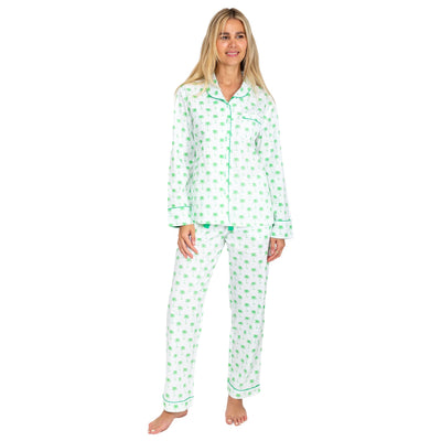 Women's Green Palm Tree Shirt + PJ Pant Set