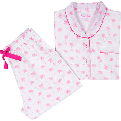 Women's Pink Palm Tree Long PJ Set