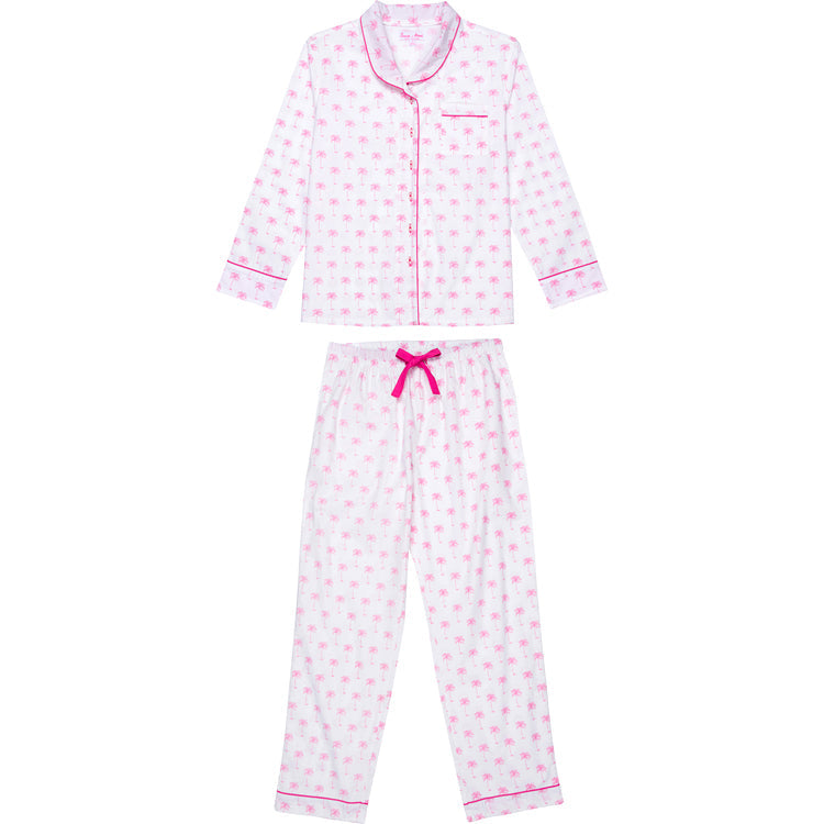 Women's Pink Palm Tree Long PJ Set