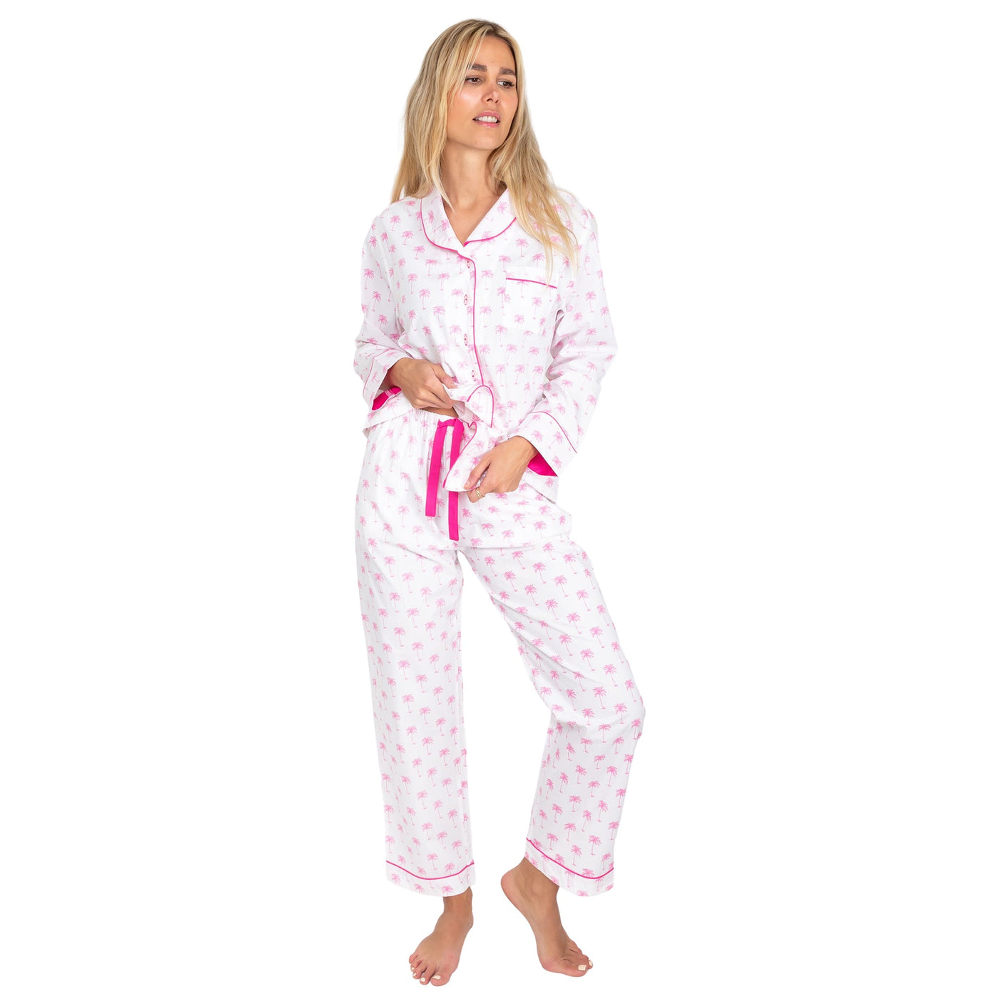 Women's Pink Palm Tree Long PJ Set