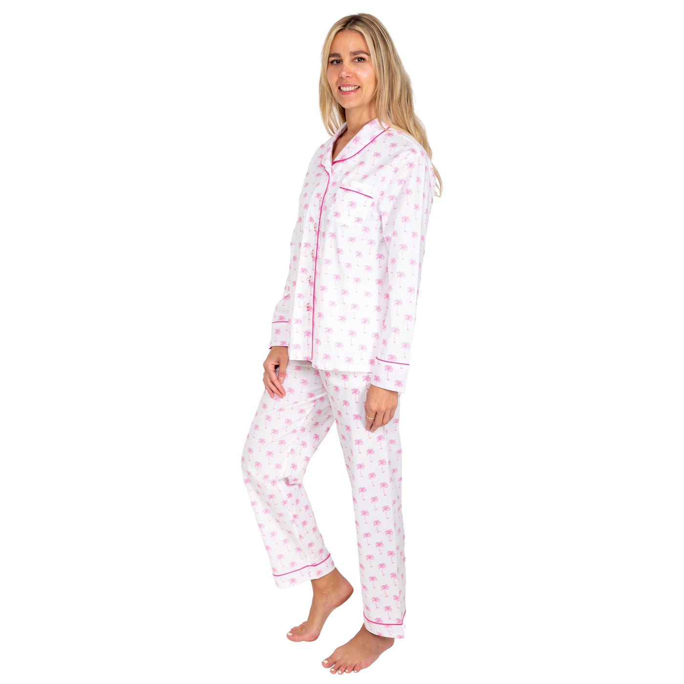 Women's Pink Palm Tree Long PJ Set