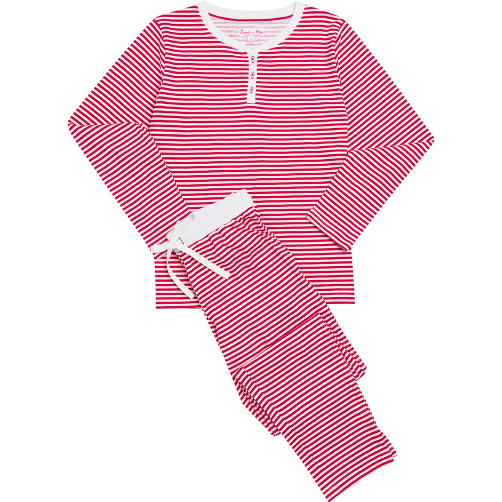 Women's Red Stripe Jersey Long PJ Set